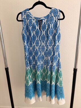 Danny & Nicole Preppy A Line Blue and Green Dress